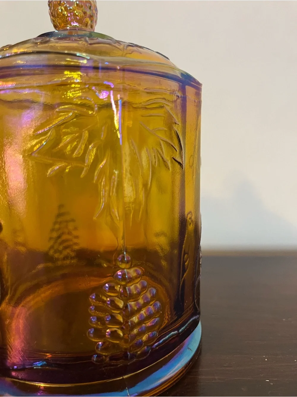 Vintage Indiana marigold carnival glass canister jar 7